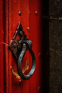 doorknocker, κόκκινο, πόρτα, Thumper, μέταλλο, δαχτυλίδι, Είσοδος