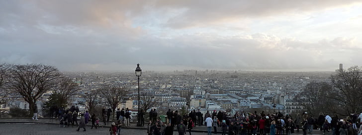 Montmartre, Paříž, vyhlídka, Přehled, mraky, Panorama, vzdálený pohled