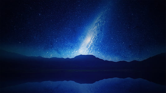 silueta, muntanya, galàxia, blau, nit, estrelles, l'astrologia