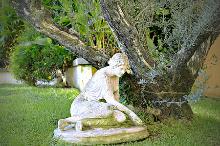 statue, garden, tree, zen, sculpture, park, nature