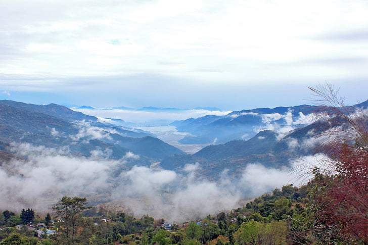 landskab, naturlige, natur, Nepal, Pokhara, søen, tåge