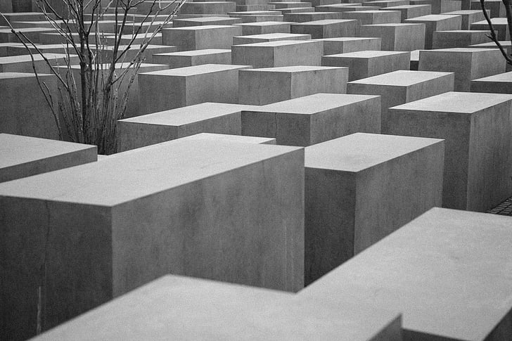 art, Berlin, en noir et blanc, blocs, Allemagne, Mémorial de l’Holocauste, Mémorial aux Juifs assassinés