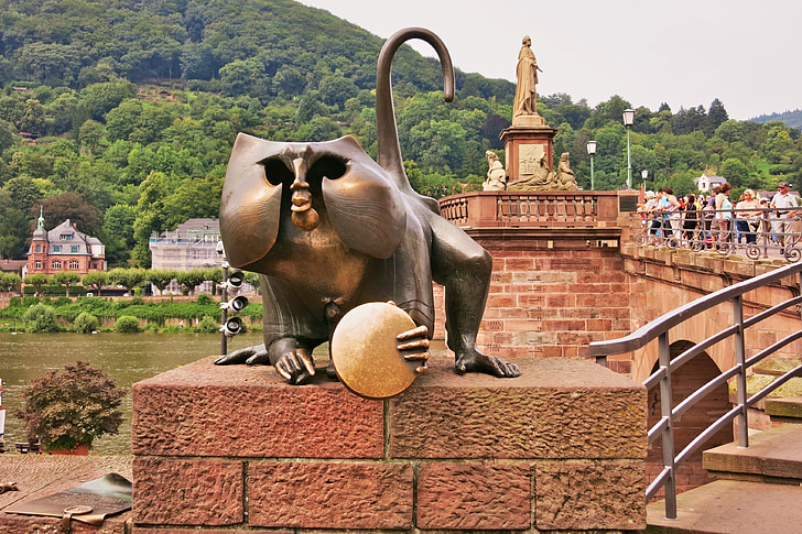 Tyskland, Heidelberg, gamla stan, Bridge, arkitektur, byggnad, Monkey
