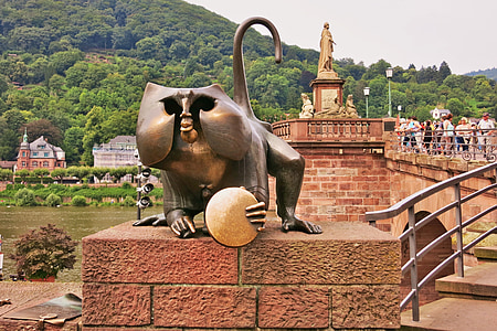Alemanha, Heidelberg, cidade velha, ponte, arquitetura, edifício, macaco