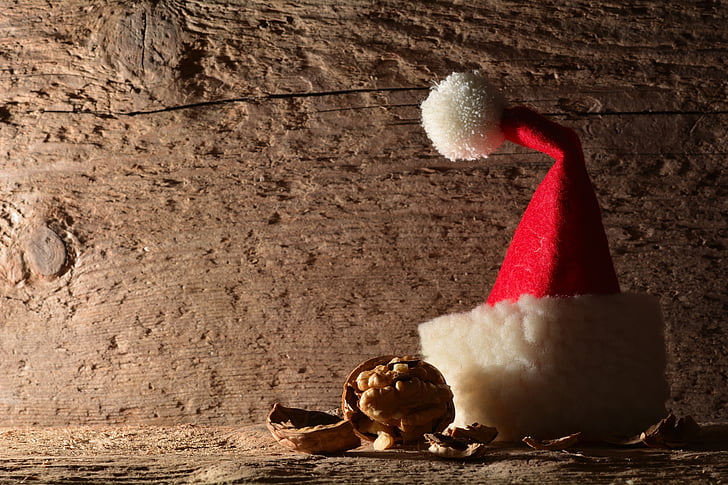 Nikolajus, Kalėdos, audinys, graikinių riešutų, Lichtspiel, Santa skrybėlę, žemės riešutai