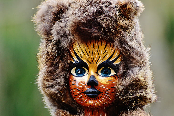 doll, cat, painting, fur, mask, funny, figure