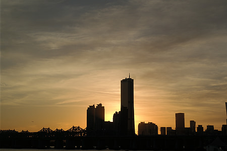 Séoul, lever du soleil, 63 de construction, Yeouido, ville