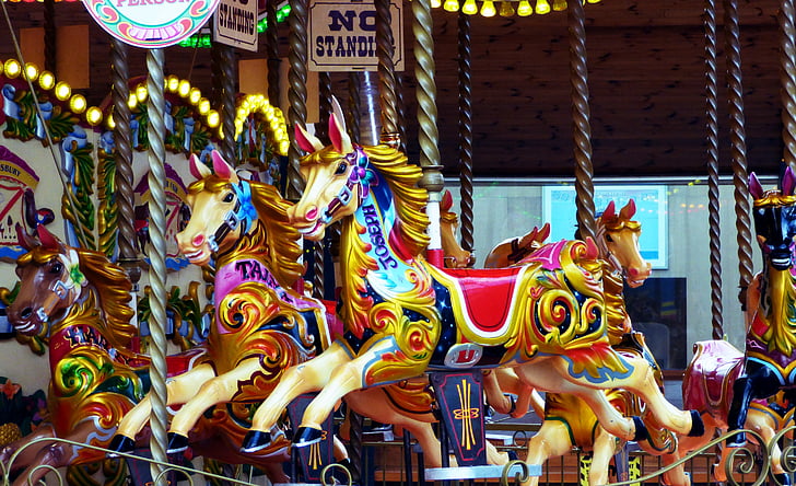 karusellen, hest, moro, ri, fornøyelsespark, glede, Park