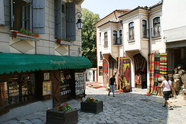 gamlebyen, Plovdiv, Bulgaria, Street, regionale, lokale, butikker