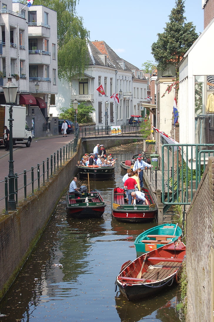 канал, Амерсфоорт, лодка, град лодки, лодки, туристи, обиколка на града