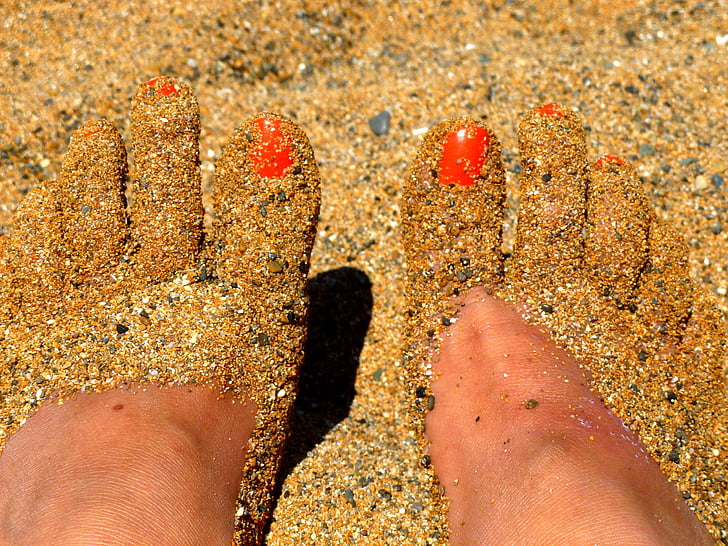 piedi, sabbia, parte del corpo, spiaggia, a piedi nudi, estate, Vacanze