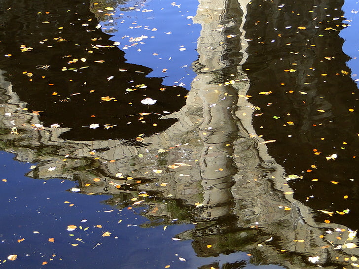 réflexion de l’eau, automne, rivière, pont, feuilles, l’Angleterre, vieux