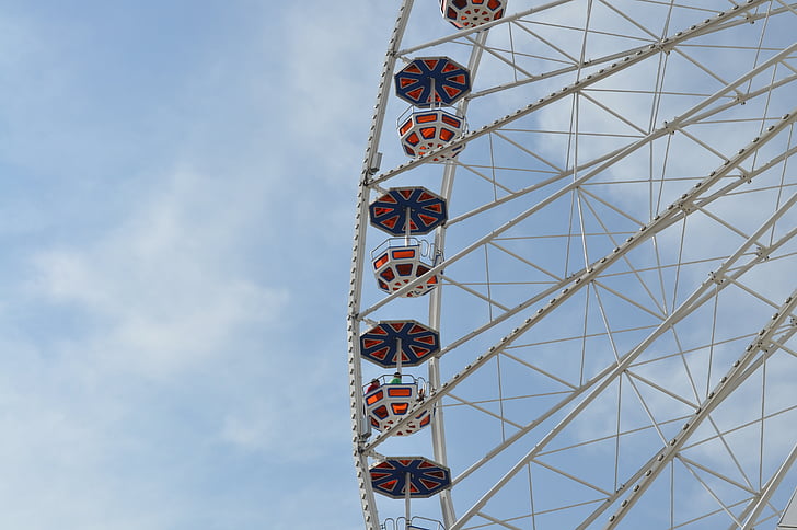 Ferris wheel, lielais rats, atrakciju parks, braukt, vasaras, zilas debesis, godīgu