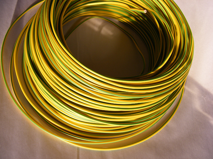 blå, kabel, koppar, elektriska, grön gul, isolerad, PVC