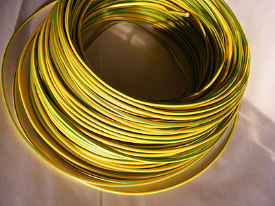 蓝色, 电缆, 铜, 电气, 绿色黄色, 绝缘, pvc