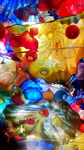 museum, art, glass, chihuly, red, blue, yellow