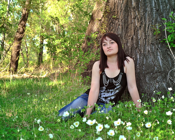 lidé, Děvče, model, Les, Příroda, květiny, ženy