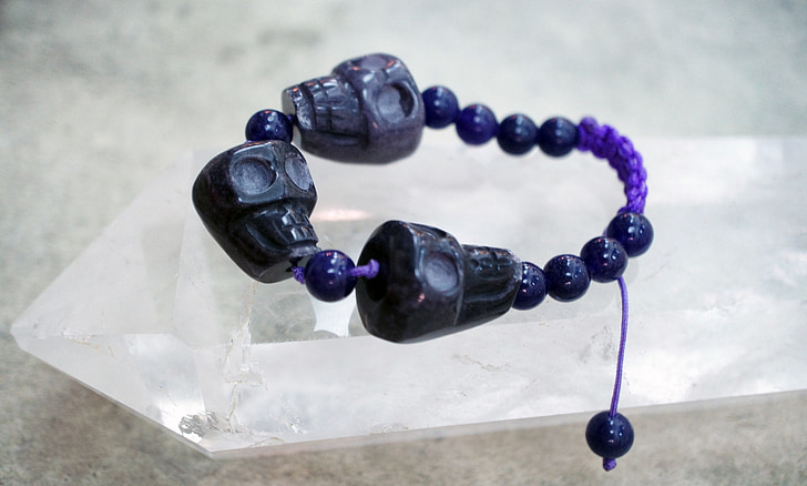 amethyst, skull, bracelet, stone, beads, cord, handmade