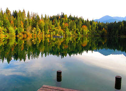 езерото cresta, abendstimmung, езеро, уеб, Есен, дървета, природата