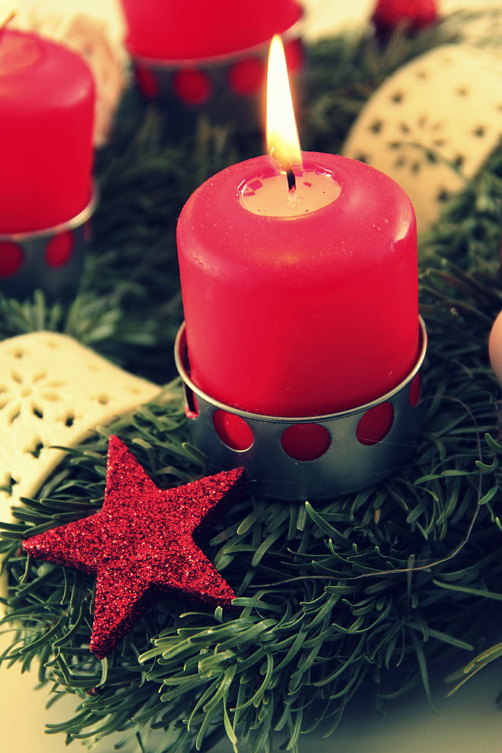 dekoration, jul, Xmas, Advent, Candlelight, stearinlys, flamme