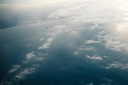 iš lėktuvo, vandens, vandenyno, debesys, saulės