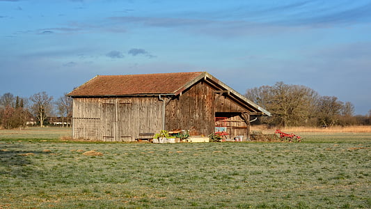 barn, hut, log cabin, nature, field, meadow, vacation
