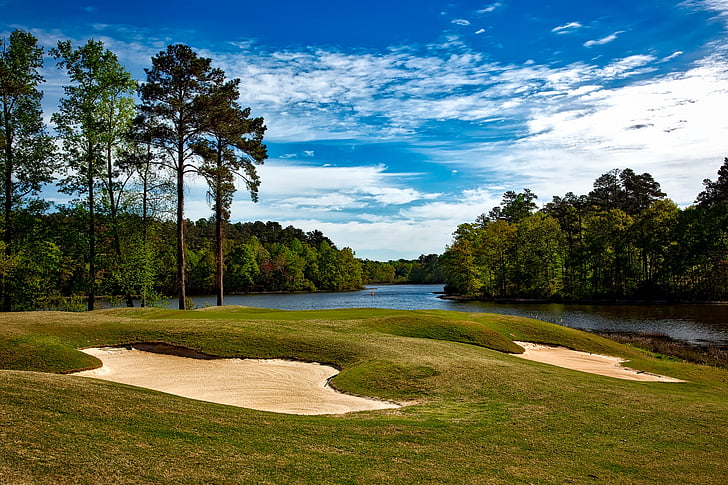 Grand national golf course, Opelika, Alabama, ainava, Scenic, debesis, mākoņi