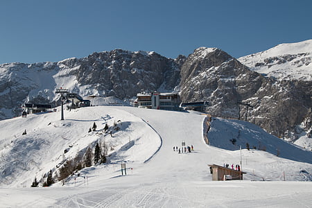 奥地利, nassfeld, 阿尔卑斯山, 山脉, 山, 滑雪, 雪
