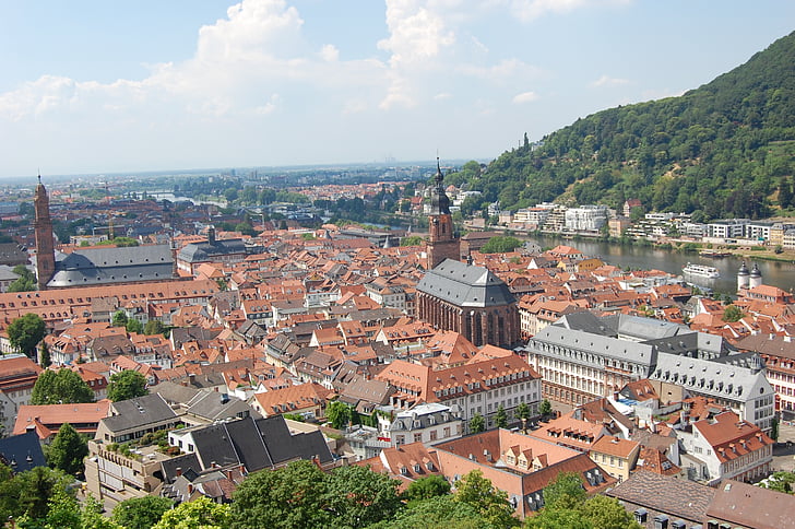 Heidelberg, ville, Bade Wurtemberg, historique de la ville, Église, steeple, rivière