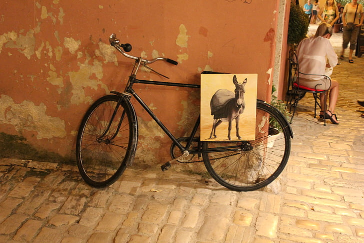 bicikl, Stari, isključen, magarac, umjetnost