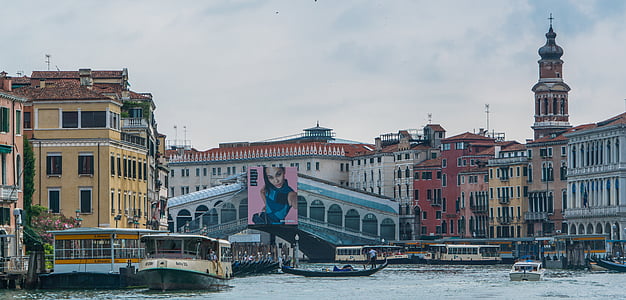 Velence, Olaszország, Rialto-híd, naplemente, Európa, csatorna, utazás