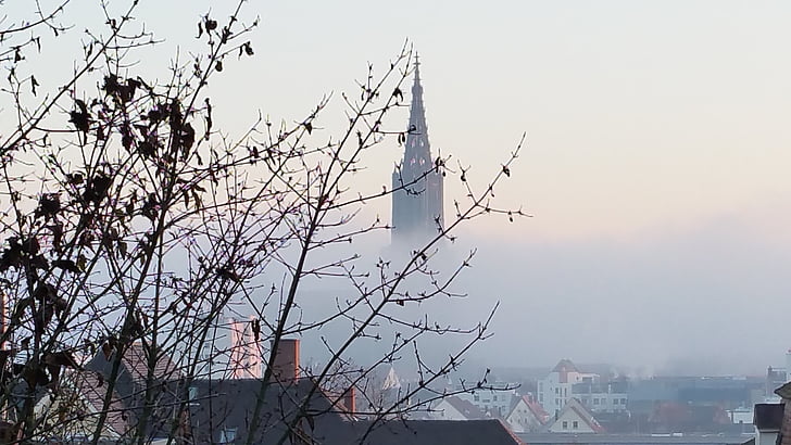 Katedra w Ulm, mgła, zimno