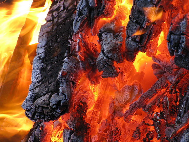 Gori, drveni ugljen, vatra, plamen, vruće