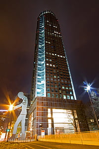 Φρανκφούρτη στον Μάιν, Έσση, Γερμανία, Πύργος Messeturm, δίκαιη, διανυκτέρευση, νύχτα φωτογραφία