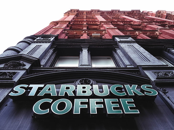 Starbuck, kahvi, Potter, rakennus, New Yorkissa, näkökulmasta, Manhattan