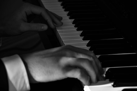 hender, piano, skjorte, fingrene, musikk