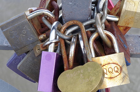 låser, engasjement, ekteskap, kjærlighet, hjerte, symbolet, romantisk