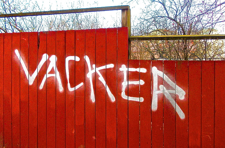 ograda, lijepa, grafiti, Crveni, znak