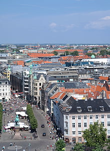 Kopenhagen, Denmark, Kota, pemandangan, hust up, kursi, musim panas