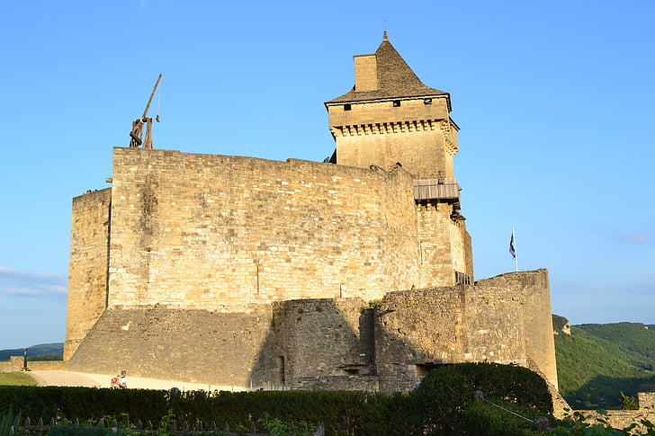 Castelul, catapulta, castelnaud, Castelul medieval, zid de piatra, catapultă, Capela castelnaud