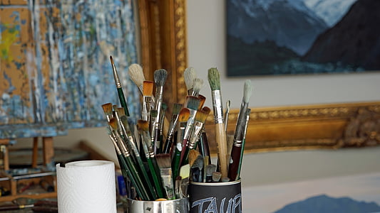 brush, atelier, painting, painting studio, paint, still life, bristles