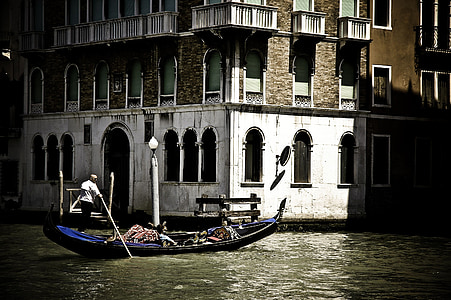 Gondola, kanál, Benátky, Itálie, cestování, loď, voda
