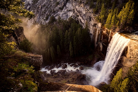 Yosemite, nemzeti park, vízesés, vízesés, Lépcsőzetes elrendezés, California, erdő