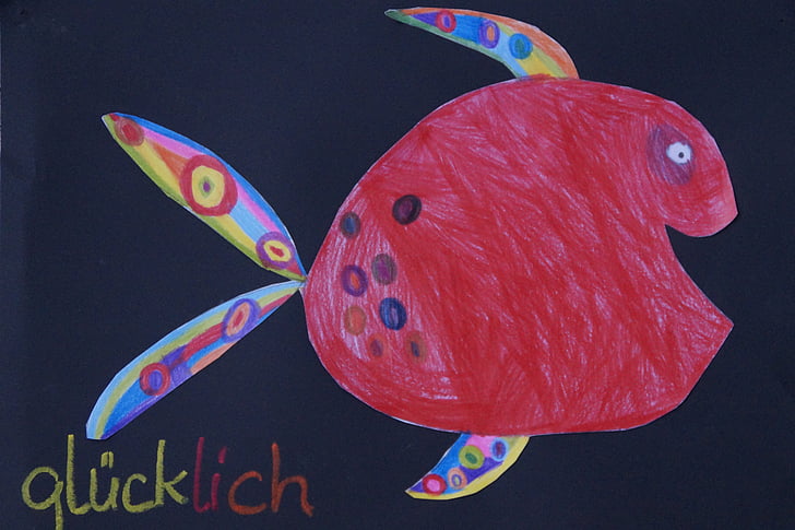 poisson, coloré, bonne humeur, enfants dessin, enfant, dessin, éclat de rire
