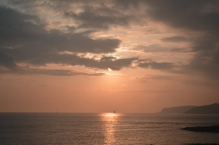 mar, Océano, Bretaña, puesta de sol, agua, sol, Francia