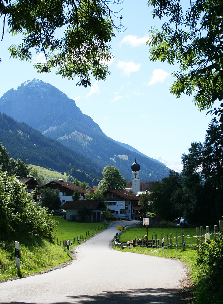 Allgäu, schöllang, vesnice, alpské, hory, krajina, Bergdorf