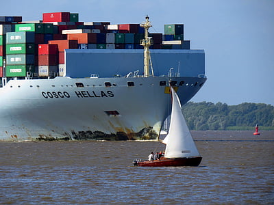 ship, container, elbe, seafaring, port, container ship, shipping