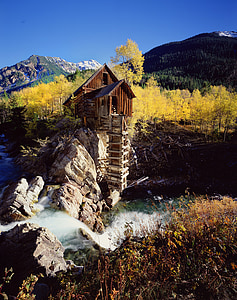 Mulino di cristallo, Colorado, autunno, città, montagne, Mulino, acqua