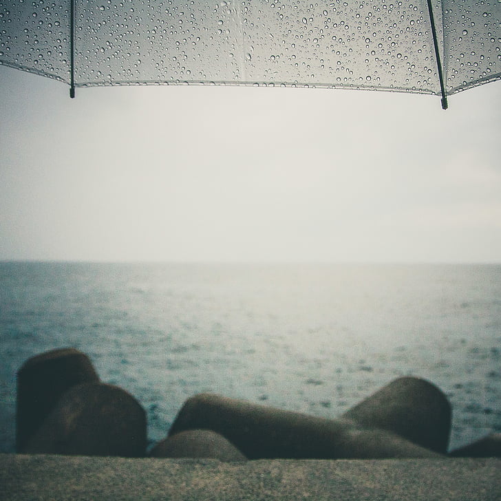 камъни, близо до, тяло, вода, океан, дъжд, море