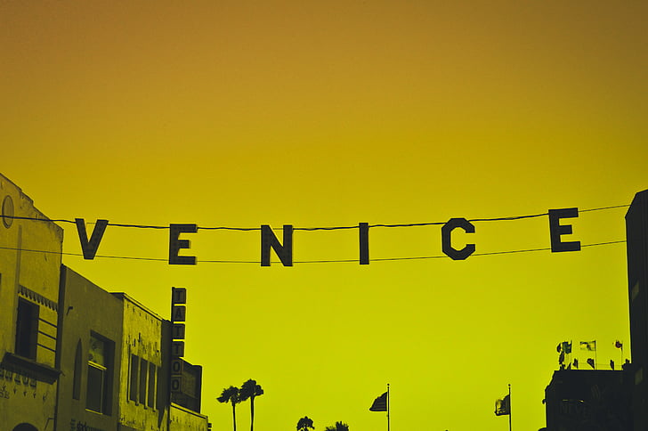 venice, hanging, letters, sky, banner, outdoors, communication